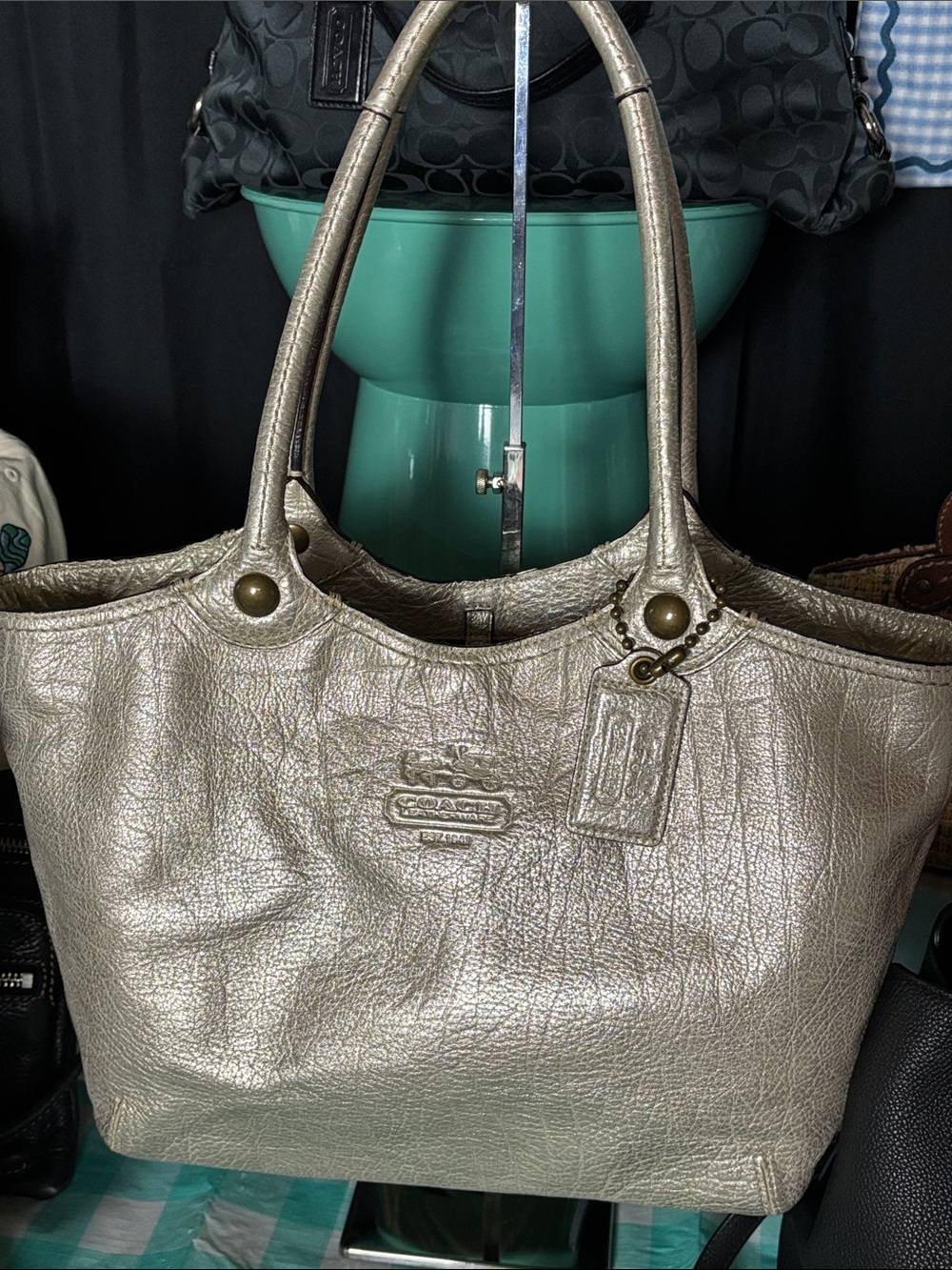 COACH Bleecker Platinum Metallic Leather Tote bag - Picture 2 of 5